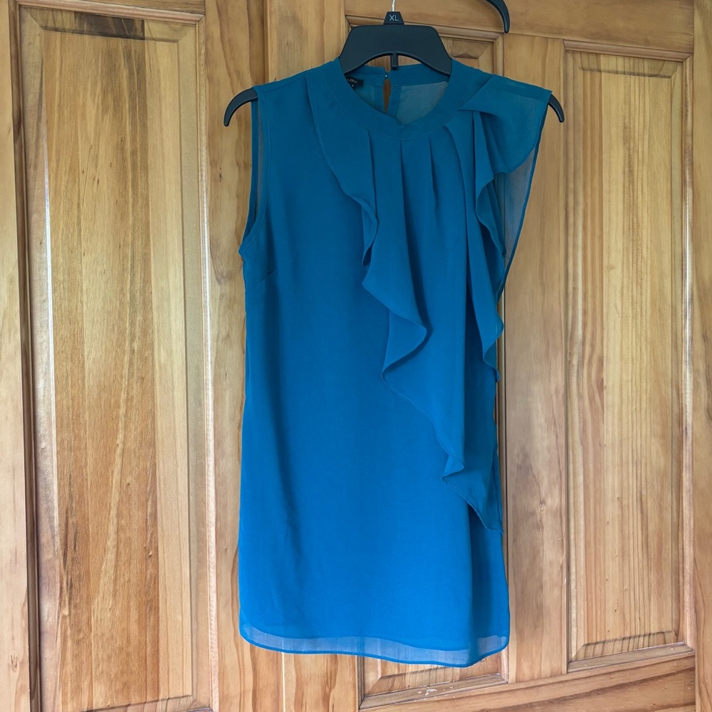 BCBGMaxAzria Teal Ruffle Sleeveless Blouse